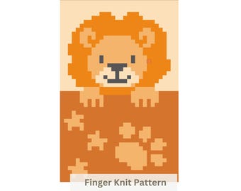 Schema per lavorare a maglia con le dita: coperta per neonati a forma di leone (download PDF)