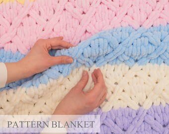 Loop yarn blanket pattern, Chunky Knit Blanket, Alize Puffy Basket Weave Blanket Pattern,  Finger knit blanket pattern, New Rhomb Pattern