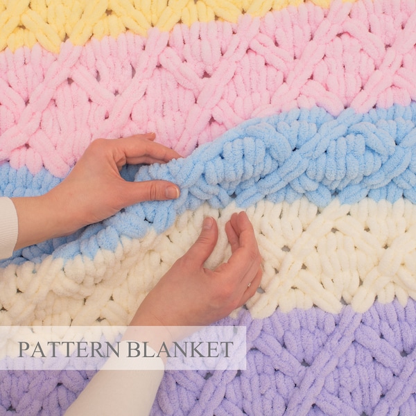 Loop yarn blanket pattern, Chunky Knit Blanket, Alize Puffy Basket Weave Blanket Pattern,  Finger knit blanket pattern, New Rhomb Pattern