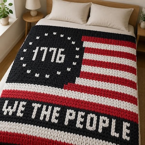 1776 American Flag Chunky Knit Blanket Pattern. Finger Knitting Pattern: Easy DIY Tutorial PDF Download