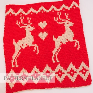 Alize Puffy More Blanket Pattern pdf+video, Finger Knit Blanket Pattern, Loop Yarn Blanket Pattern, Blanket Knitting Pattern, Deer Pattern