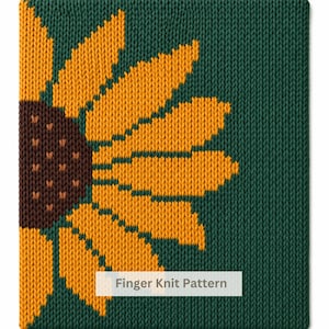 Sunflower Chunky Blanket Pattern. Finger Knitting : Good Easy DIY Tutorial (PDF). Blanket Knitting Pattern