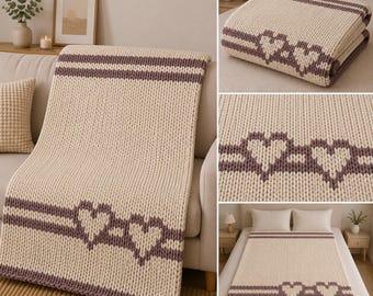 Valentine Chunky Blanket Pattern. Finger Knitting : Good Easy DIY Tutorial (PDF).