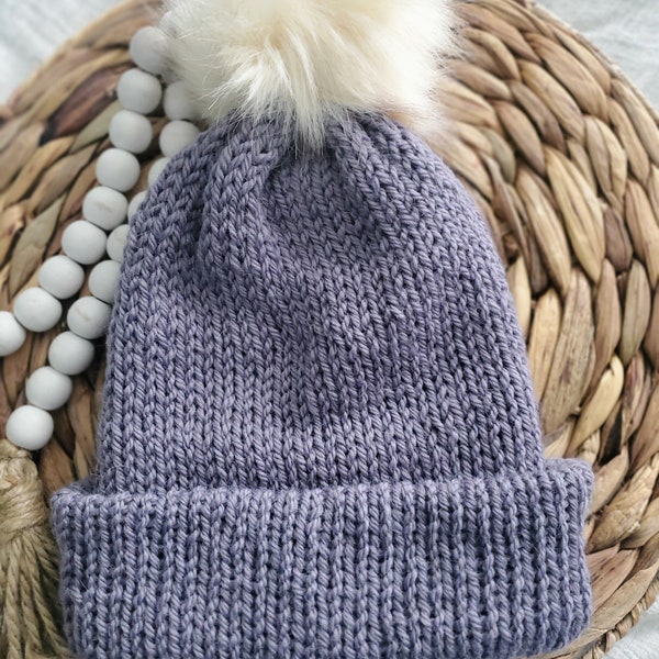 Chunky knit hat with pompom, Knitted toque, Wool knit beanie for women, Fall fashion accessories, Teenage girl gift, Cozy gifts for her