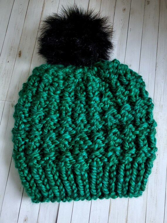 Fur Pom Pom Beanie Hats Green Billow Womens Girls Knitted Fur Hat