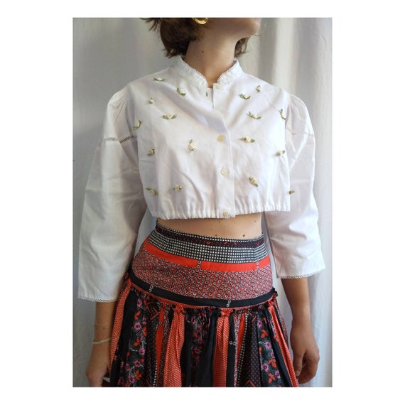 Cropped austrian blouse, cropped linen blouse, Tra