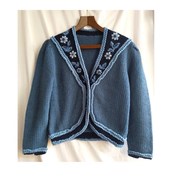Hand knitted austrian Tracht jacket, puff sleeves,