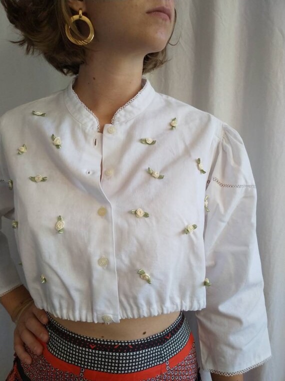 Cropped austrian blouse, cropped linen blouse, Tr… - image 2