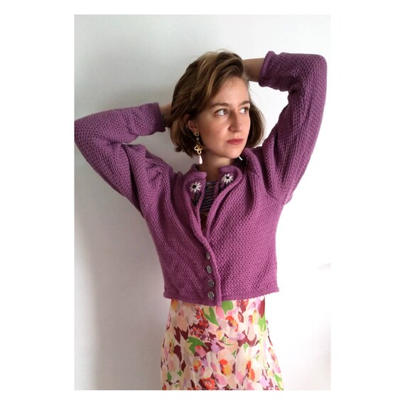 Knitted austrian Tracht cardigan with big puff mut