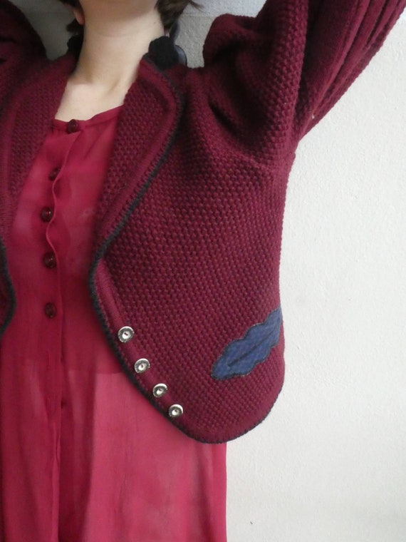 Dark red knitted austrian Tracht sweater with mut… - image 5