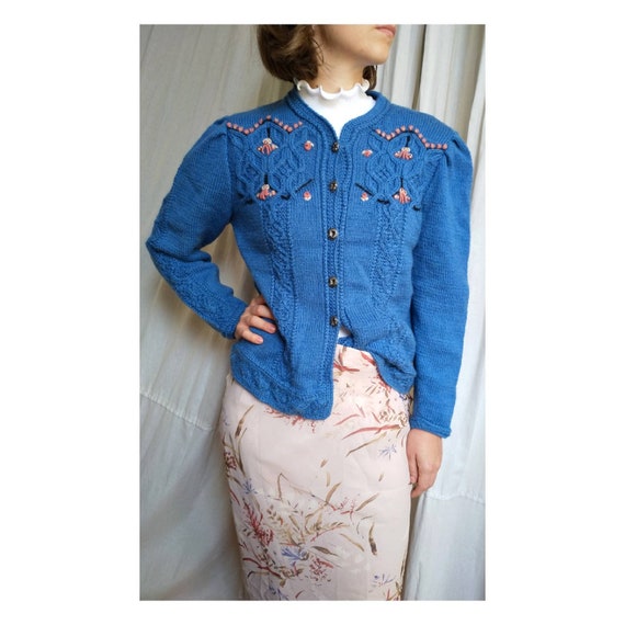 Hand knitted austrian Tracht jacket, puff sleeves,