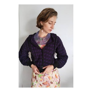 Knitted austrian Trachten jacket, Strickjacke,wool cardigan ,tyrolean Cardigan,purple Cardigan, Oktoberfest,cable knit Cardigan,puff sleeves