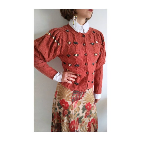 Hand knitted austrian Tracht jacket, puff sleeves,