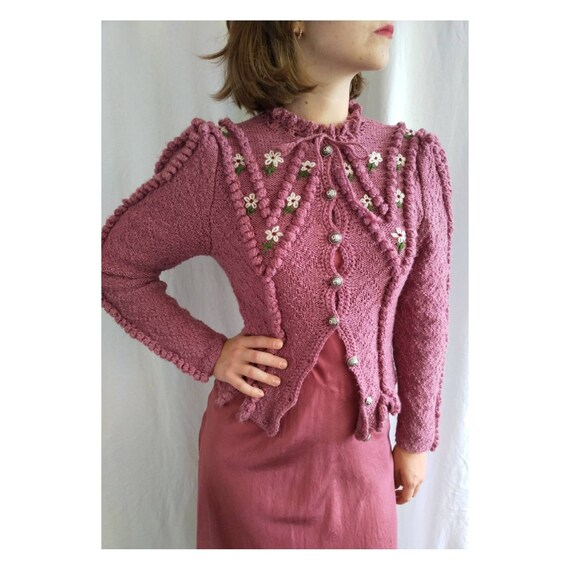 Hand knitted austrian Tracht jacket, puff sleeves,