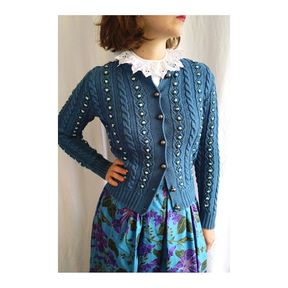 Hand knitted austrian Tracht jacket, puff sleeves,