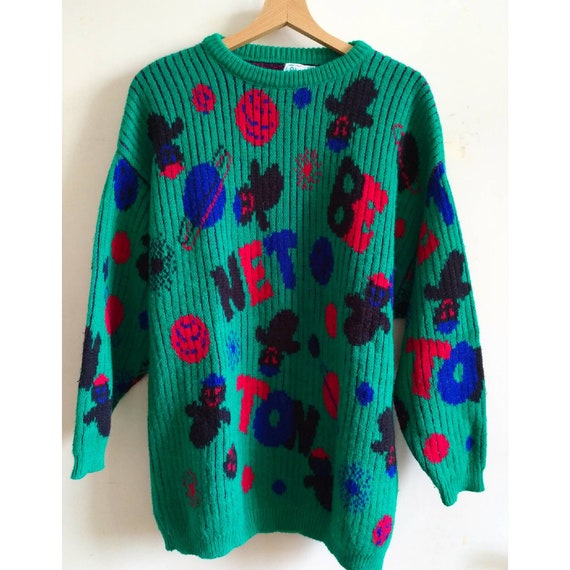 Cool Vintage Benetton Pullover with ghosts, 80s Pu