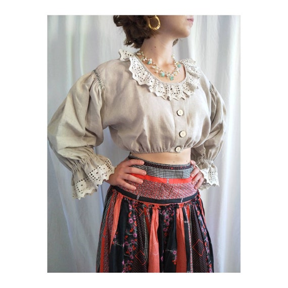 Cropped austrian blouse, cropped linen blouse, Tra