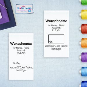 Gewerbeetiketten Universal mit Wunschname Material zum selbst beschriften Labels personalisiert Textiletikett geschnitten zum falten GT007-8