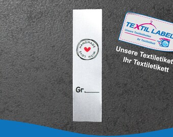 Textiletiketten, Labels Farbig, Handmade with love rund 5 Stück BE001