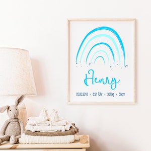 GEBURTSTAFEL Regenbogen Poster mit personalisierten Geburtsdaten – Geburtsposter – Geschenk zur Geburt – Geburtsbild K003 Rainbow