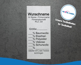 Gewerbeetiketten Universal mit Wunschname Material zum selbst beschriften, Labels personalisiert Textiletikett geschnitten zum falten GT004