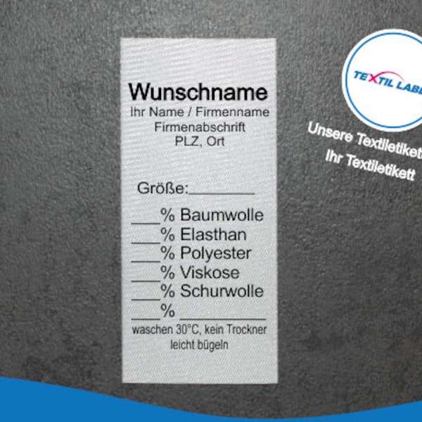 Gewerbeetiketten Universal mit Wunschname Material zum selbst beschriften, Labels personalisiert Textiletikett geschnitten zum falten GT004