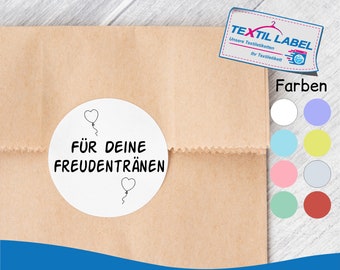 Freudentränen Aufkleber "Für deine Freudentränen", rund Ø 5cm, mit Ballon Herze Sticker FT004