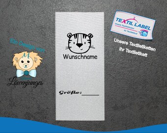 Textile labels with tiger motif and size field for labeling yourself, labels personalized textile label cut for folding S028