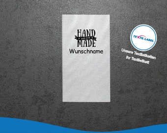 Etiquetas textiles con el nombre deseado y Handmade with Love, etiquetas personalizadas etiqueta textil cortadas para plegar etiquetas de nombre W013