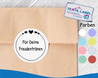 Freudentränen Aufkleber "Für deine Freudentränen", rund Ø 5cm, mit Herze Sticker FT002