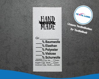 Etiquetas textiles con motivo hecho a mano, campo de tamaño para rotular usted mismo Etiqueta textil cortada para plegar UT006 sin etiquetas Ginetex