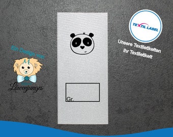 Etiquetas textiles con motivo de panda y campo de tallas para rotular usted mismo, a partir de 25 unidades de etiquetas textiles cortadas para plegar etiquetas M111
