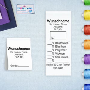 Gewerbeetiketten Universal mit Wunschname Material zum selbst beschriften Labels personalisiert Textiletikett geschnitten zum falten GT003-4
