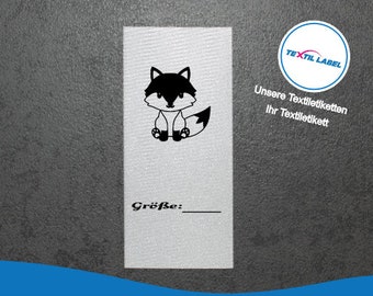 Textile labels with fox motif and size field for labeling yourself, from 25 pieces textile label cut for folding labels M051