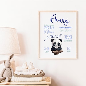GEBURTSTAFEL Panda  Poster mit personalisierten Geburtsdaten – Geburtsposter – Geschenk zur Geburt – Geburtsbild K002