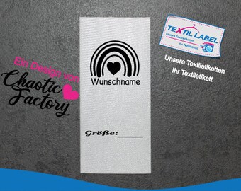 Textile labels with rainbow motif and size field for labeling yourself, labels personalized textile label cut for folding S002