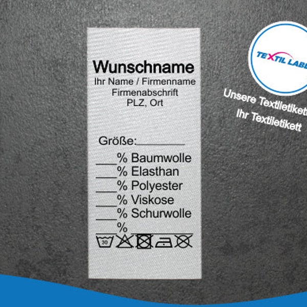 Gewerbeetiketten Universal mit Wunschname Material zum selbst beschriften, Textiletikett geschnitten zum falten G004 Labels personalisiert