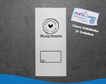 Textile labels with handmade motif and size field for labeling yourself, labels personalized textile label cut for folding S005