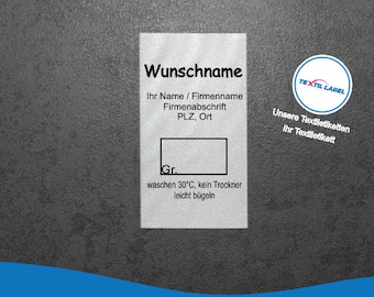 Gewerbeetiketten Universal mit Wunschname Material zum selbst beschriften, Labels personalisiert Textiletikett geschnitten zum falten GT007