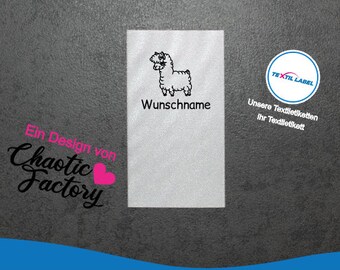 Textile labels with desired name and alpaca female, labels personalized textile label cut to fold name labels labels W040