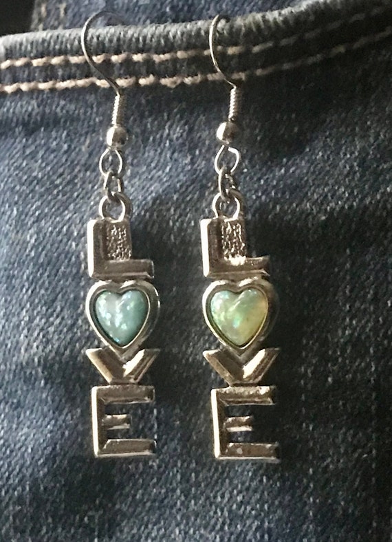 Silver Love Earrings with Opal Hearts