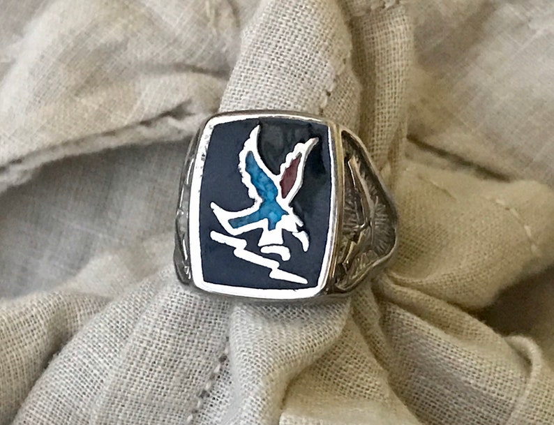 Turquoise Inlay Eagle Silver Eagle Ring W/ Turquoise Inlay - Etsy