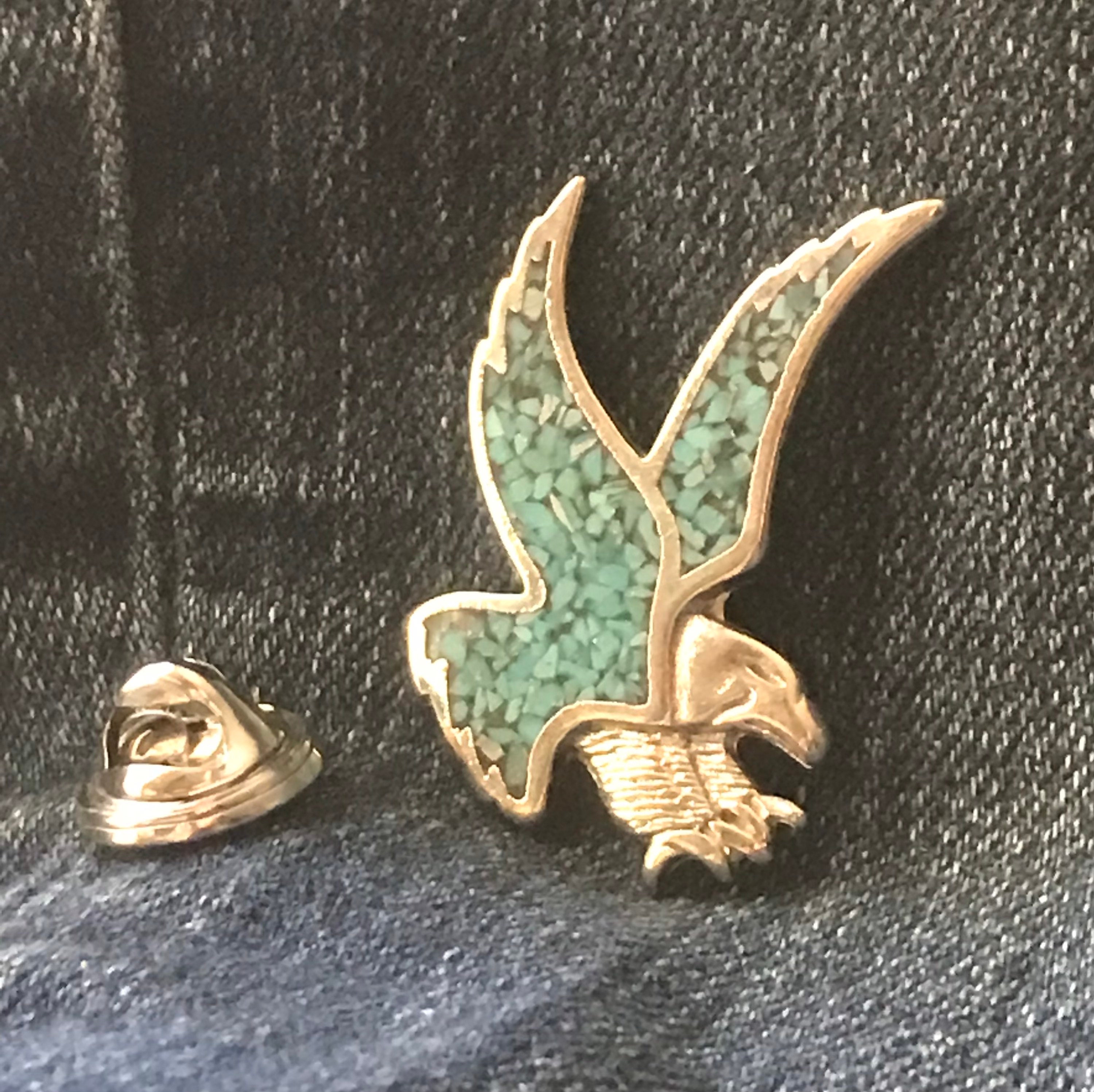 Turquoise Inlay Eagle Silver Eagle W / Turquoise Inlay Lapel / Hat Pin - Etsy