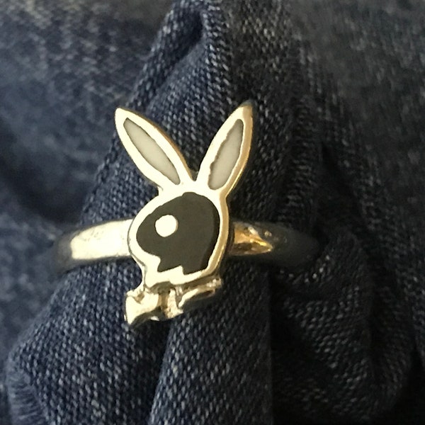 Silver Playboy Bunny Ring w/ inlay