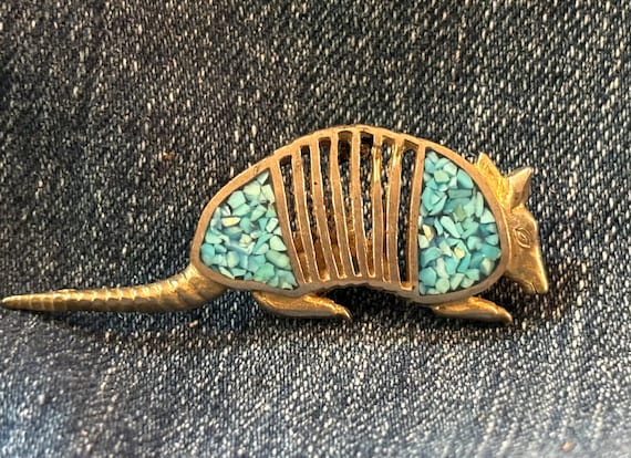 Bronze Armadillo with Turquoise Inlay Lapel / Hat Pin