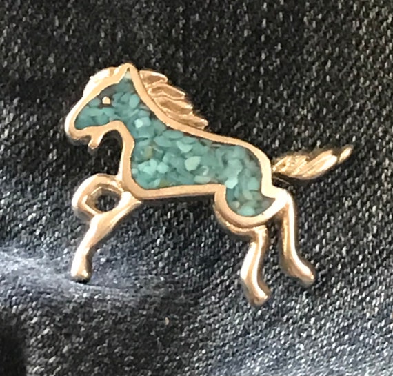 Silver Horse Lapel/ Hat Pin w Turquoise