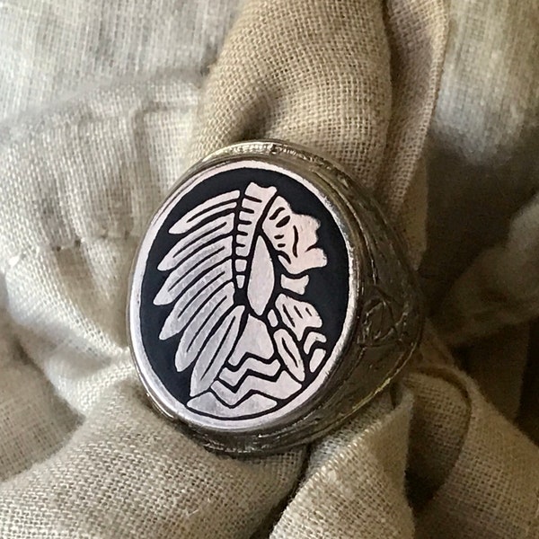 Silver Indian Chief Ring