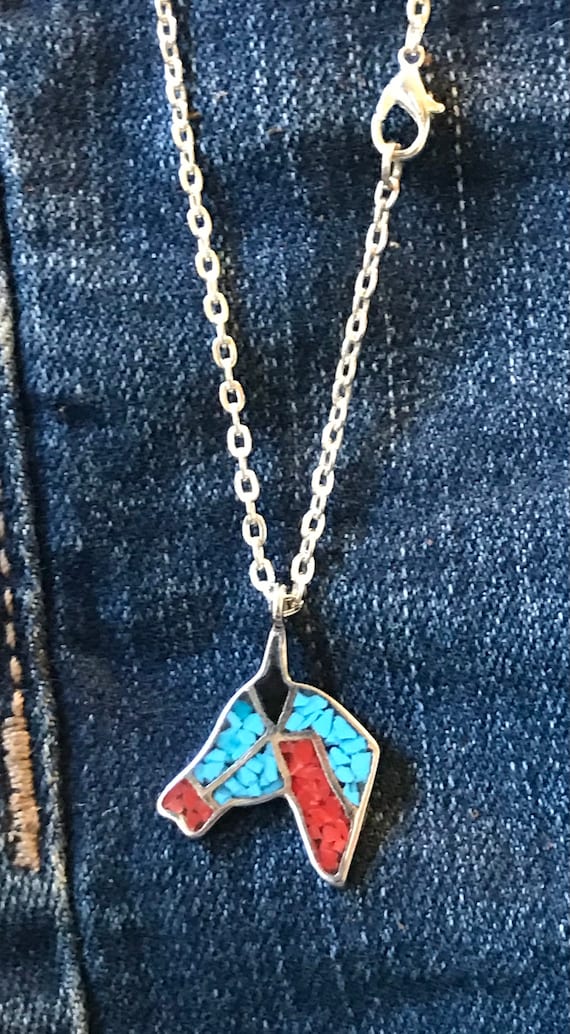 Silver  Horse Necklace Set  w/Turquoise and Coral 