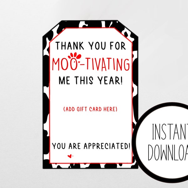 Chick-Fil-A Teacher Appreciation Gift Card Holder, Printable, Instant Download