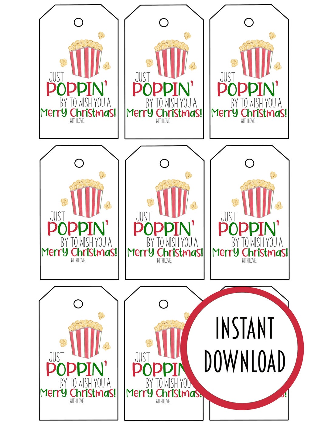 Popcorn Christmas Gift Tags 9 Gift Tags Popcorn Tags Etsy